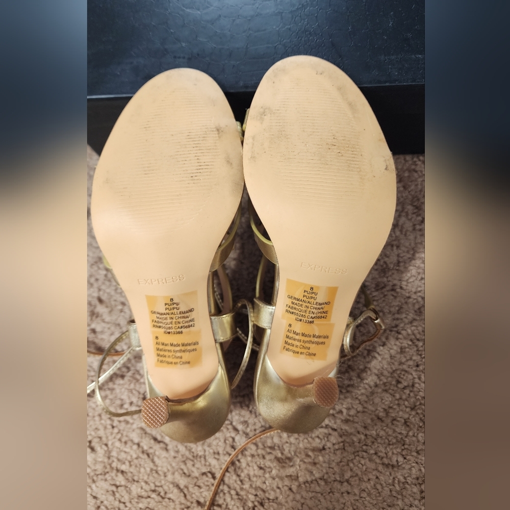 Express Metallic Gold Strappy Heels - Picture 2 of 3
